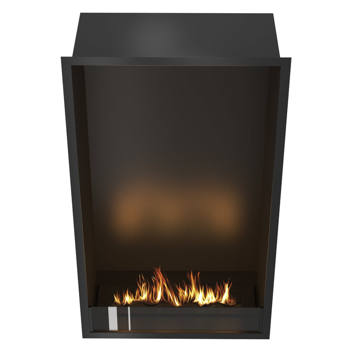 Bioethanol Einbau Kamin Einbaukamin Ofen Vertikal SELECTED XL 70x120x35cm mit Glas von Wild Flame Frontale Ansicht